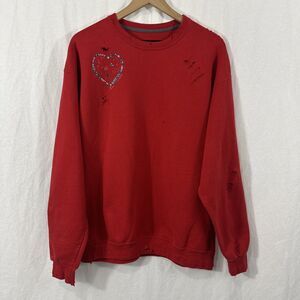 Fruit Of The Loom Red Crewneck Distressed Cartoon Graphic Sweatshirt Sz XL
